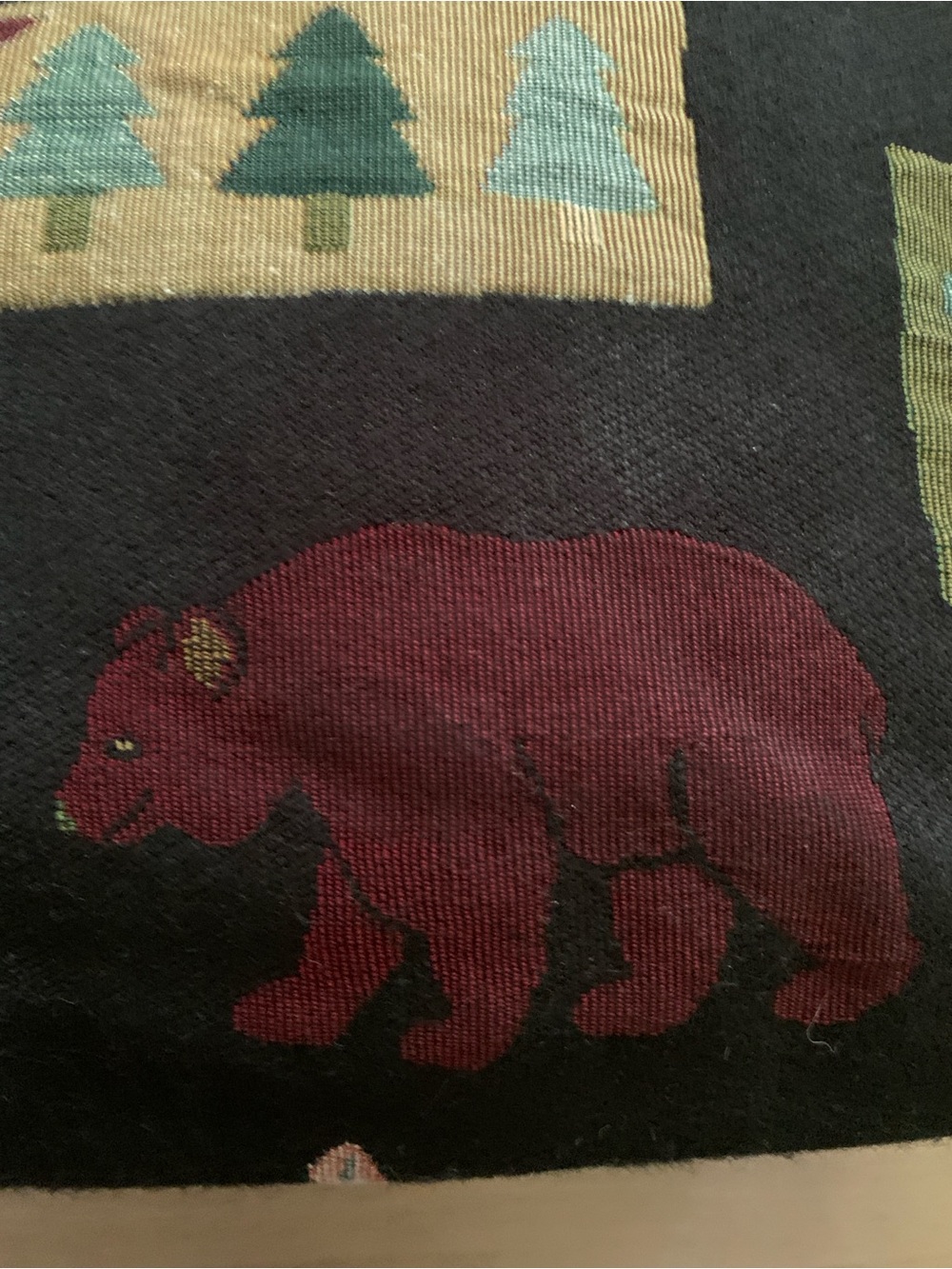 Vintage 90s Orvis Rustic Lodge Tapestry Tote Bag Moose Bear Leather Handles - Picture 14 of 16